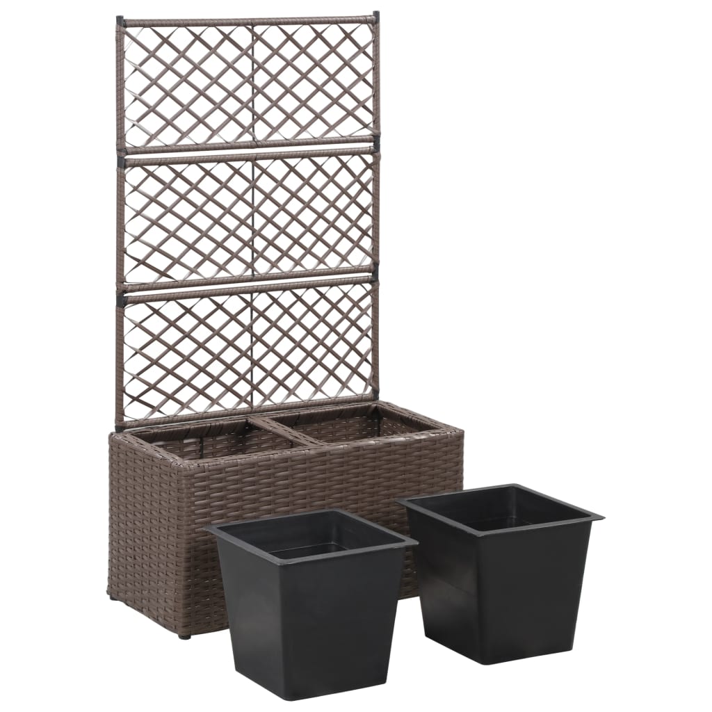 Latwerkplantenbak verhoogd met potten 58x30x107 cm rattan bruin is nu te koop bij PeponiXL, paradijselijk wonen!