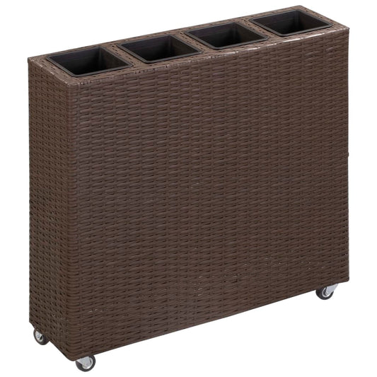 Plantenbak verhoogd met 4 potten 80x22x79 cm poly rattan bruin is nu te koop bij PeponiXL, paradijselijk wonen!
