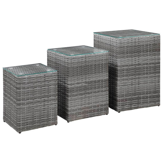 3-delige Bijzettafelset met glazen blad poly rattan grijs is nu te koop bij PeponiXL, paradijselijk wonen!