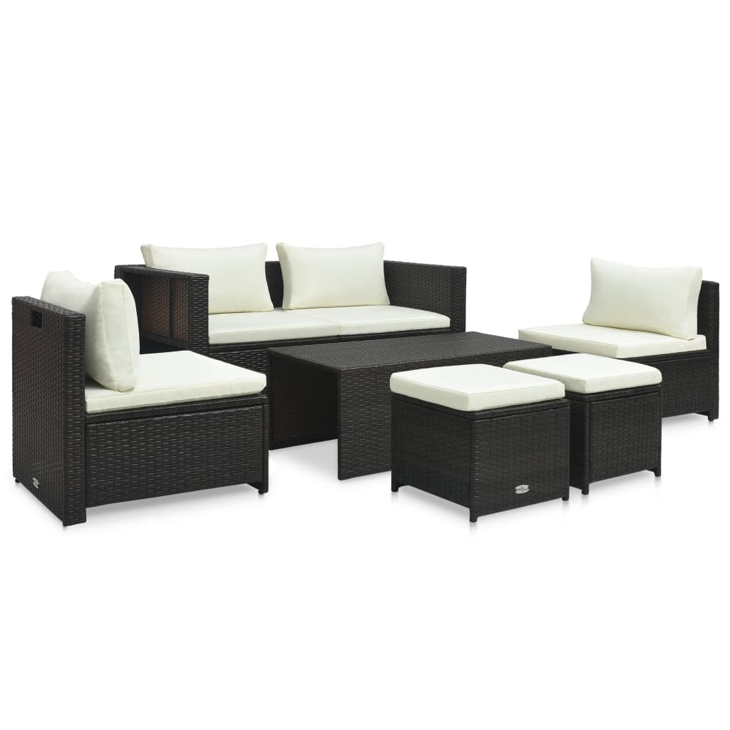 6-delige Loungeset met kussens poly rattan bruin is nu te koop bij PeponiXL, paradijselijk wonen!