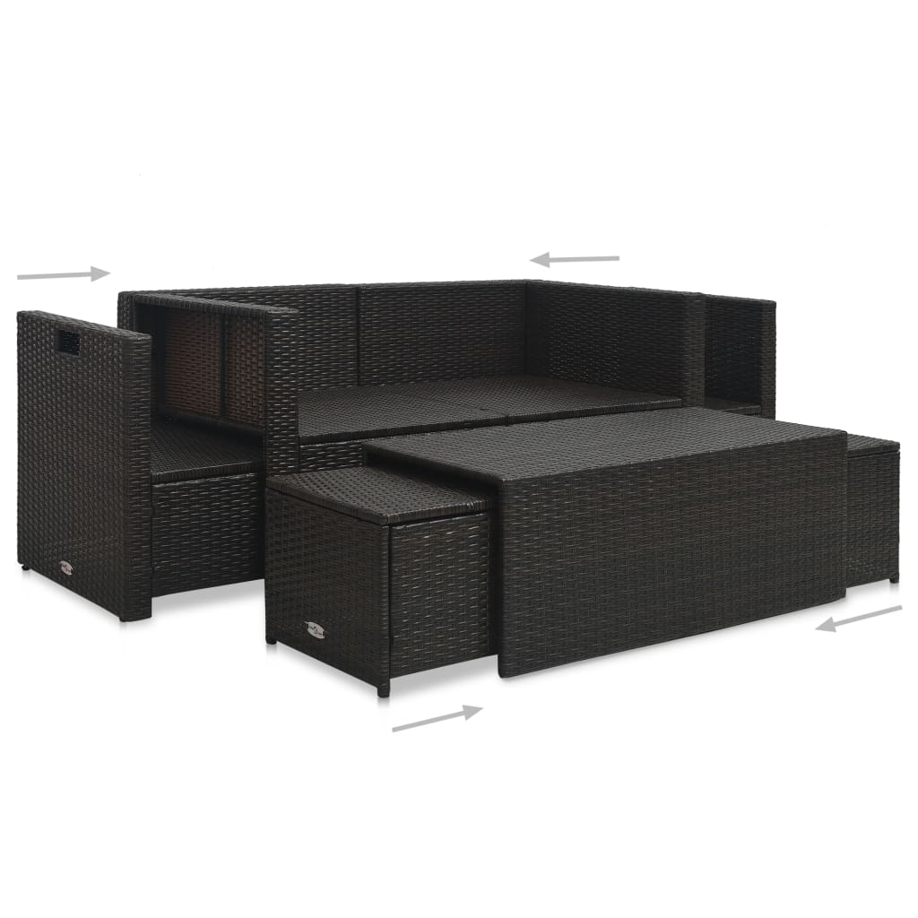 6-delige Loungeset met kussens poly rattan bruin is nu te koop bij PeponiXL, paradijselijk wonen!