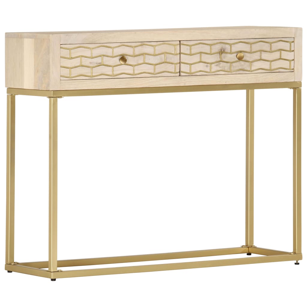 Wandtafel 90x30x75 cm massief mangohout goudkleurig is nu te koop bij PeponiXL, paradijselijk wonen!
