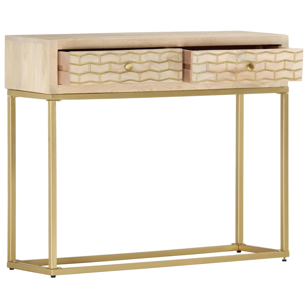 Wandtafel 90x30x75 cm massief mangohout goudkleurig is nu te koop bij PeponiXL, paradijselijk wonen!
