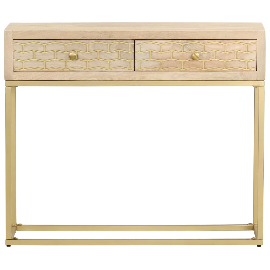 Wandtafel 90x30x75 cm massief mangohout goudkleurig is nu te koop bij PeponiXL, paradijselijk wonen!