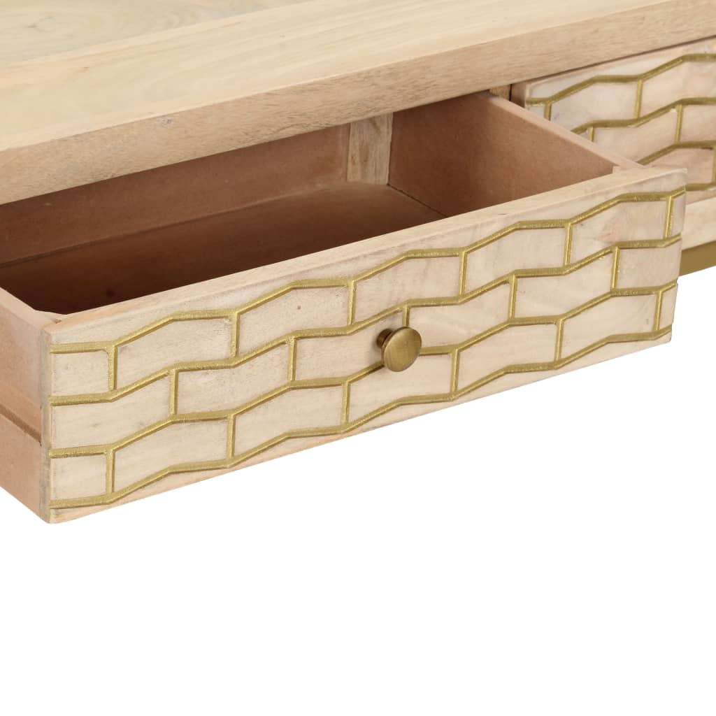 Wandtafel 90x30x75 cm massief mangohout goudkleurig is nu te koop bij PeponiXL, paradijselijk wonen!