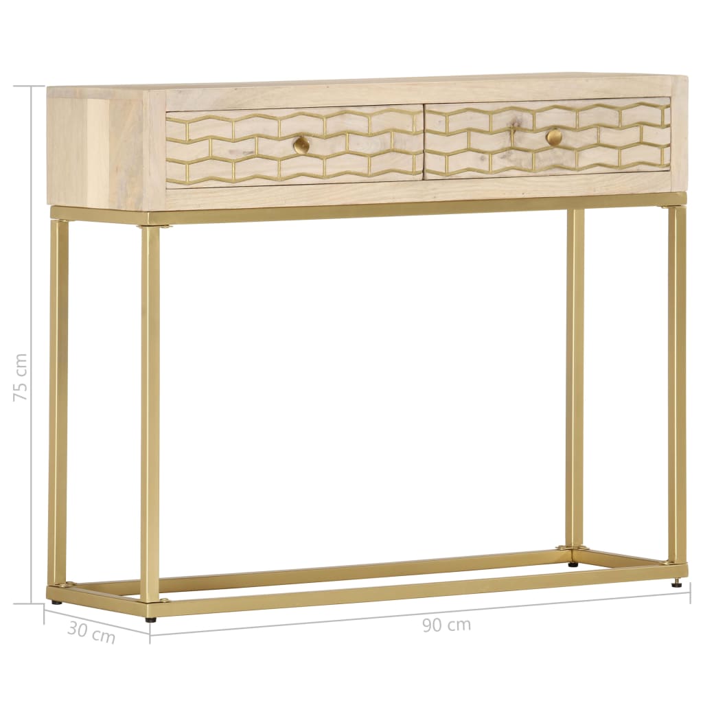 Wandtafel 90x30x75 cm massief mangohout goudkleurig is nu te koop bij PeponiXL, paradijselijk wonen!