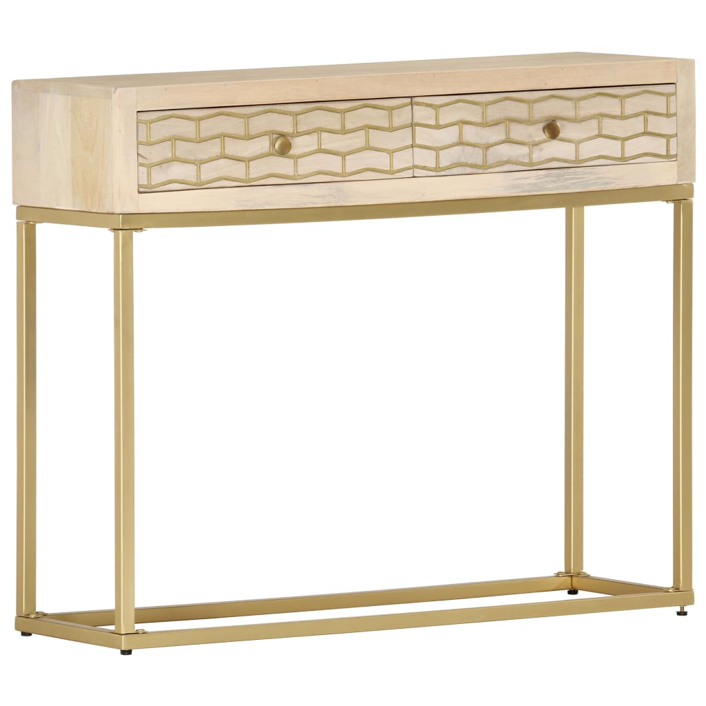 Wandtafel 90x30x75 cm massief mangohout goudkleurig is nu te koop bij PeponiXL, paradijselijk wonen!