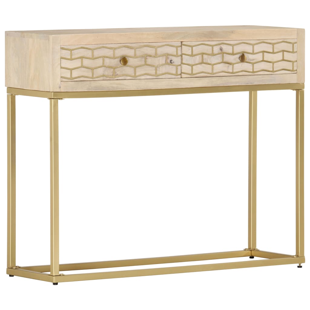 Wandtafel 90x30x75 cm massief mangohout goudkleurig is nu te koop bij PeponiXL, paradijselijk wonen!