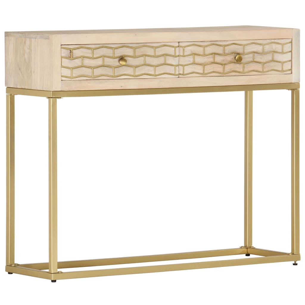 Wandtafel 90x30x75 cm massief mangohout goudkleurig is nu te koop bij PeponiXL, paradijselijk wonen!
