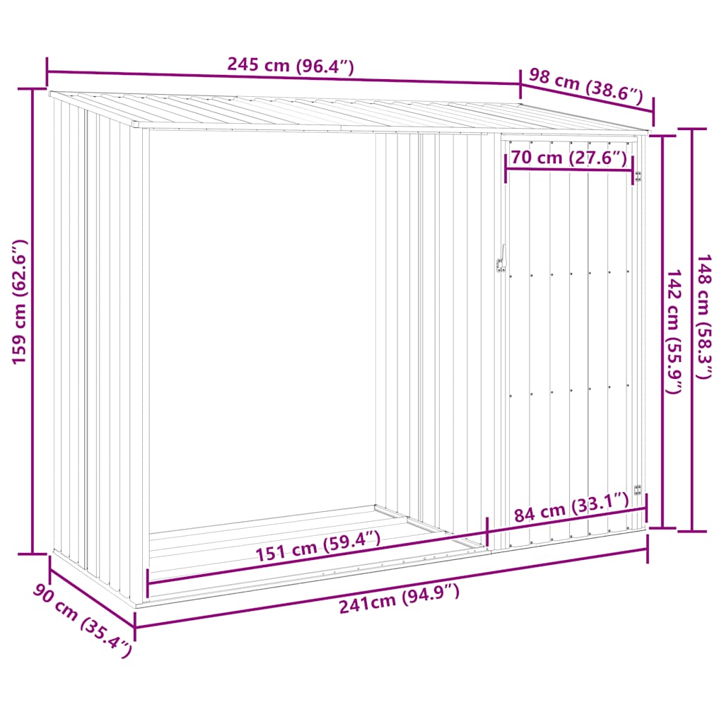 Brandhoutschuur 245x98x159 cm gegalvaniseerd staal antraciet is nu te koop bij PeponiXL, paradijselijk wonen!