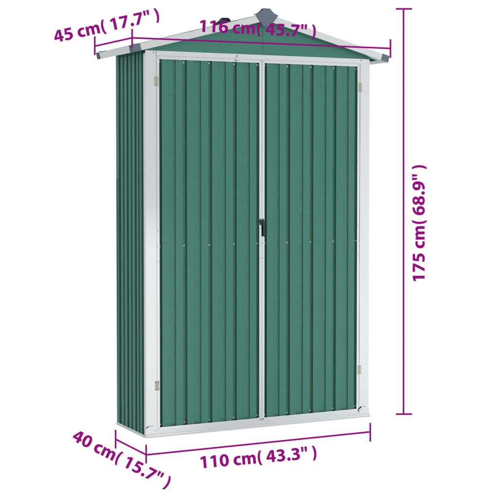 Tuinschuur 116x45x175 cm gegalvaniseerd staal groen is nu te koop bij PeponiXL, paradijselijk wonen!
