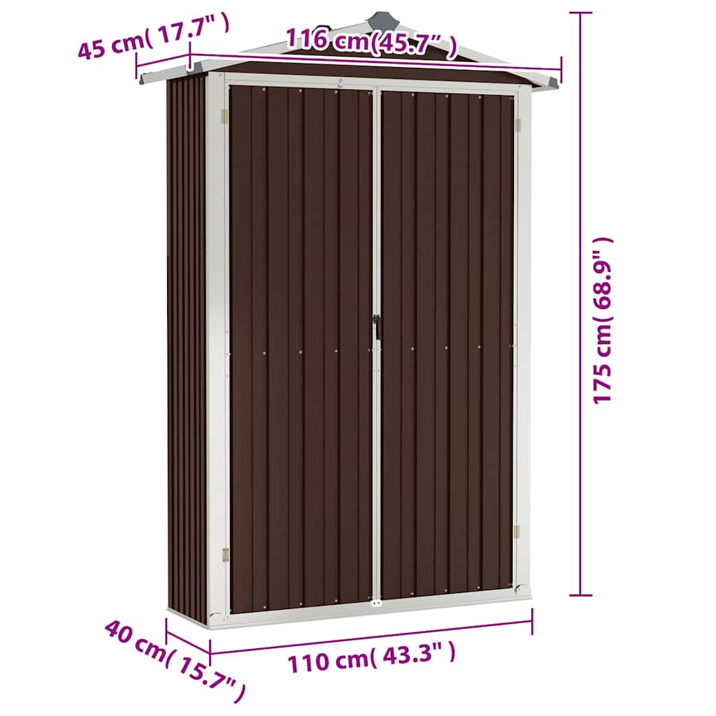 Tuinschuur 116x45x175 cm gegalvaniseerd staal bruin is nu te koop bij PeponiXL, paradijselijk wonen!