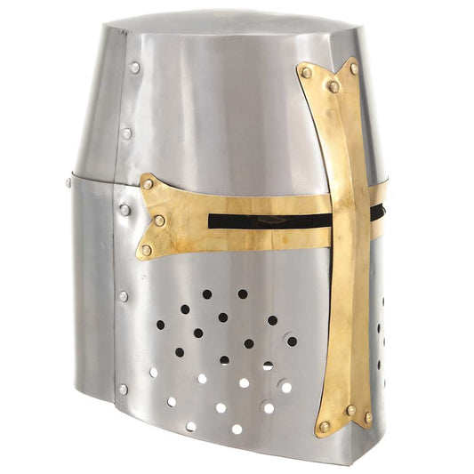 Kruisvaardershelm middeleeuws replica LARP staal zilverkleurig is nu te koop bij PeponiXL, paradijselijk wonen!
