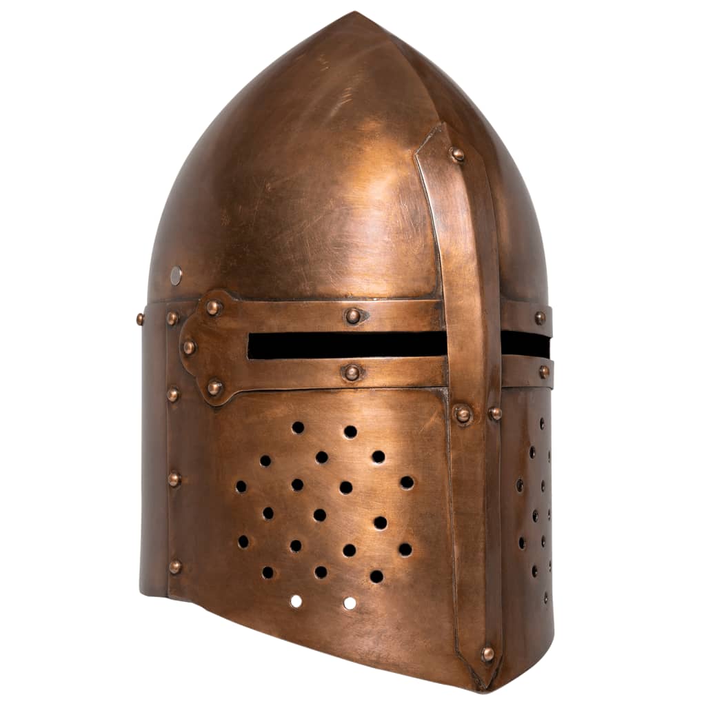 Ridderhelm middeleeuws replica LARP staal koperkleurig is nu te koop bij PeponiXL, paradijselijk wonen!