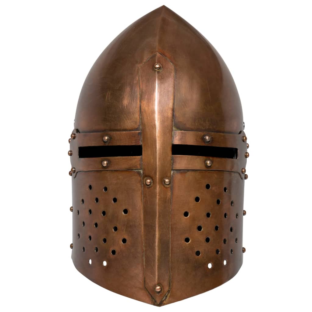 Ridderhelm middeleeuws replica LARP staal koperkleurig is nu te koop bij PeponiXL, paradijselijk wonen!