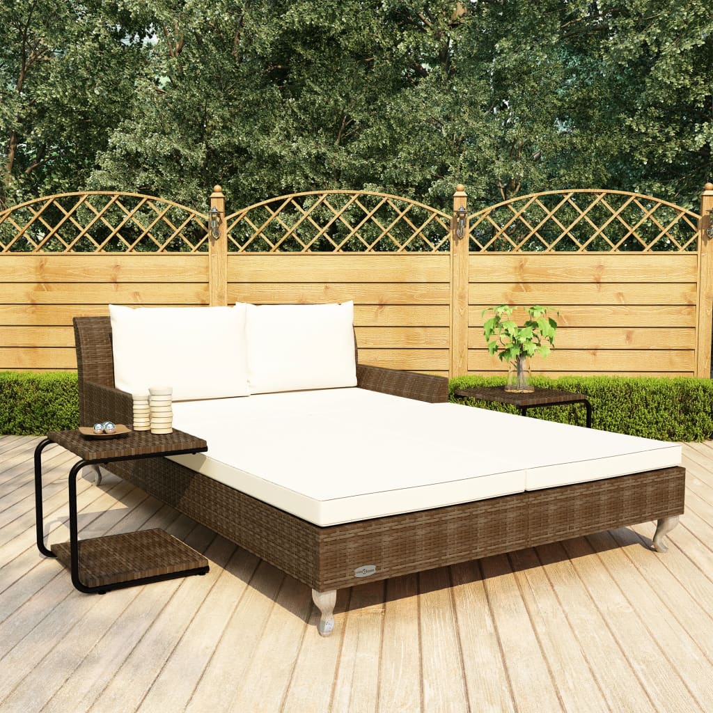 Ligbed met kussens 2-persoons poly rattan bruin is nu te koop bij PeponiXL, paradijselijk wonen!