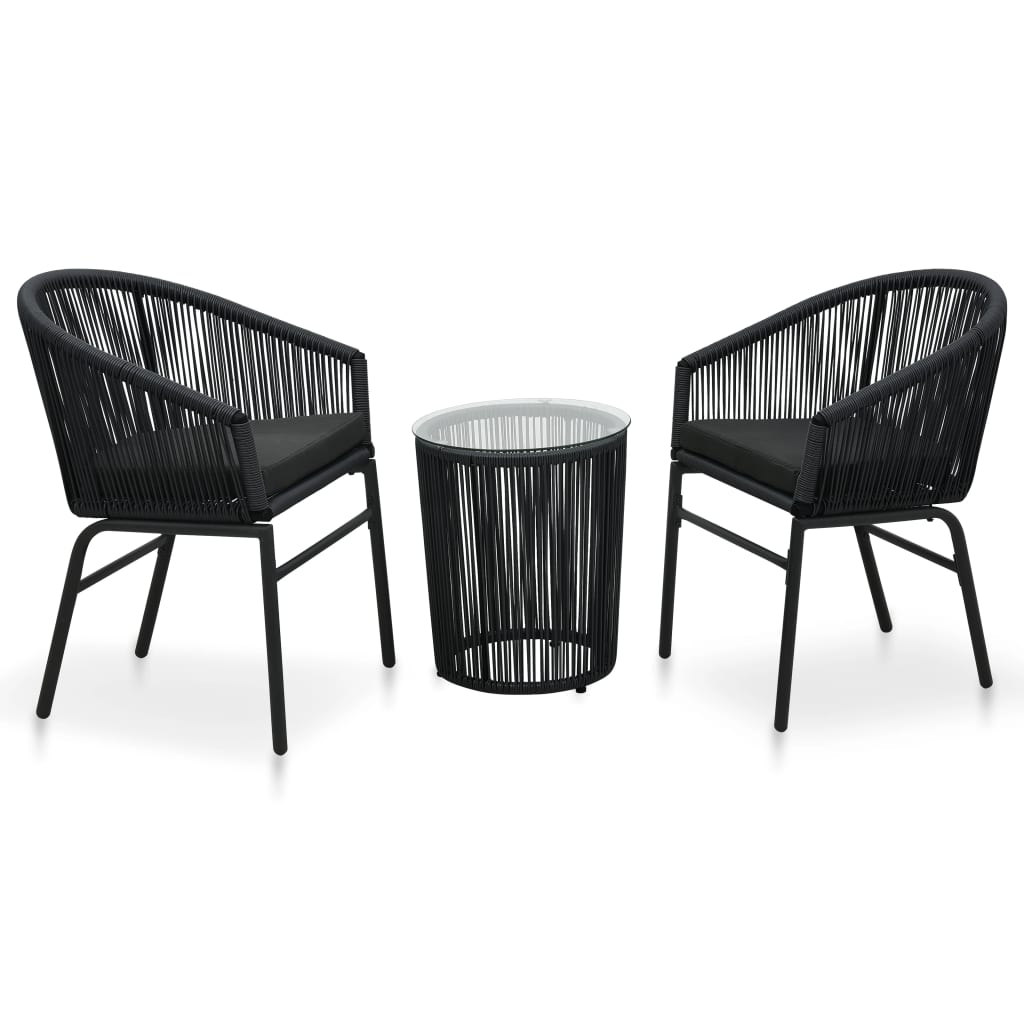 3-delige Bistroset met kussens PE-rattan zwart is nu te koop bij PeponiXL, paradijselijk wonen!