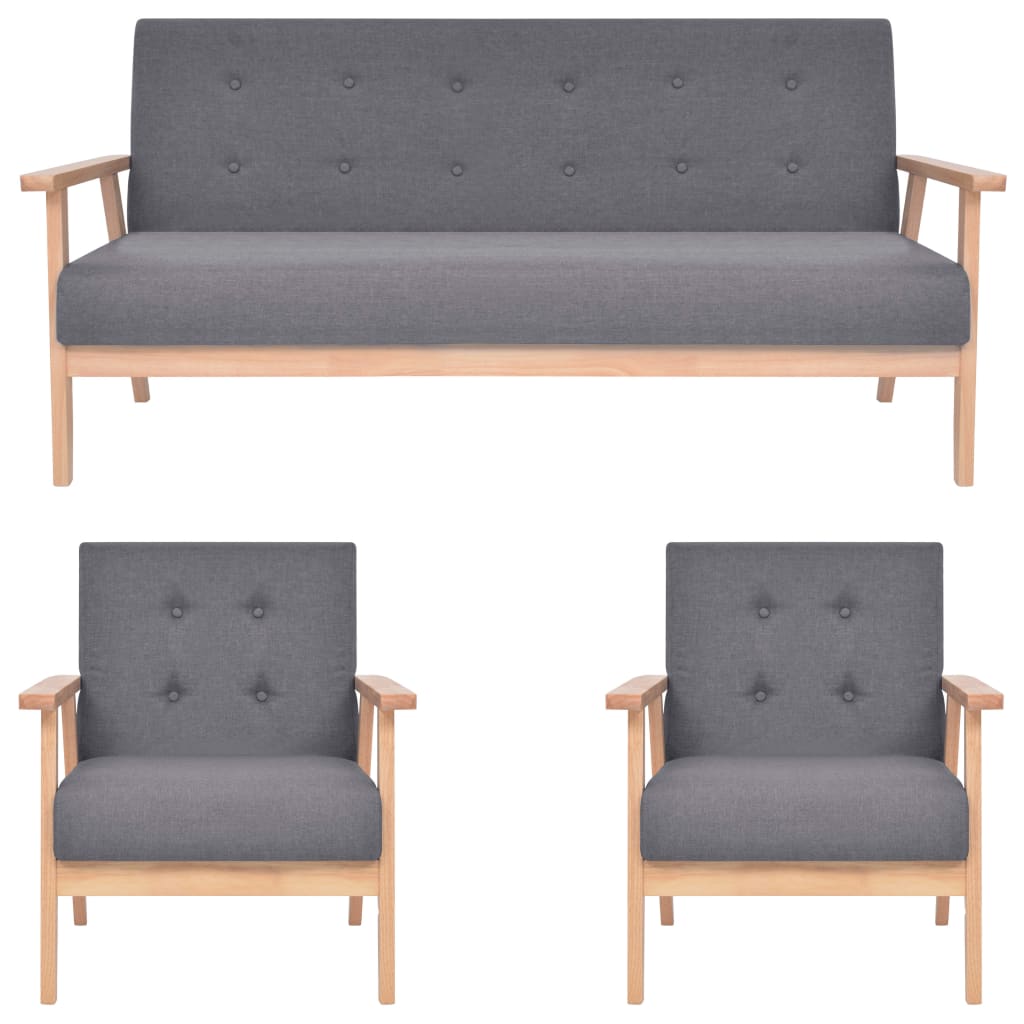 3-delig Bankstel stof donkergrijs is nu te koop bij PeponiXL, paradijselijk wonen!