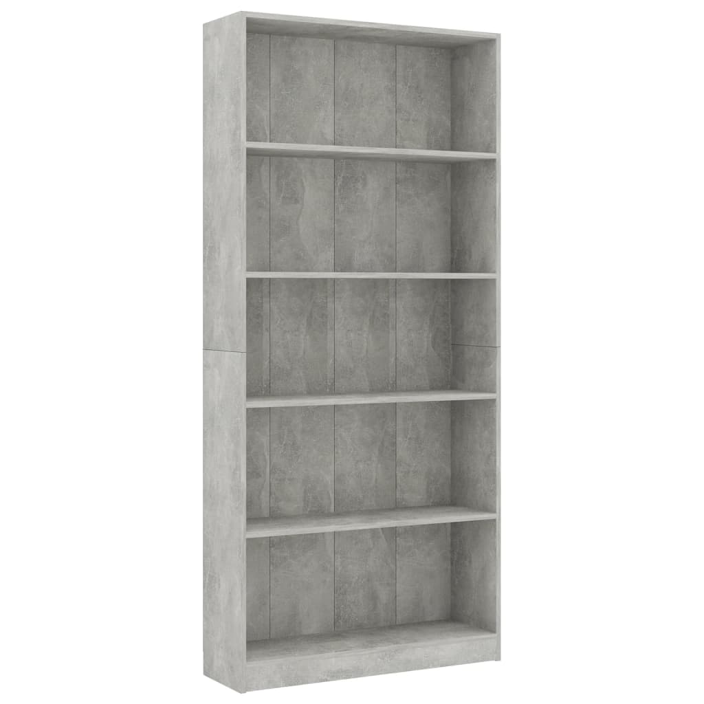 Boekenkast met 5 schappen 80x24x175 cm bewerkt hout betongrijs is nu te koop bij PeponiXL, paradijselijk wonen!