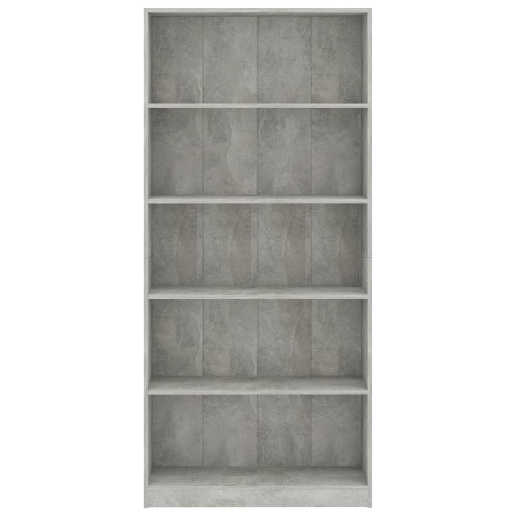 Boekenkast met 5 schappen 80x24x175 cm bewerkt hout betongrijs is nu te koop bij PeponiXL, paradijselijk wonen!