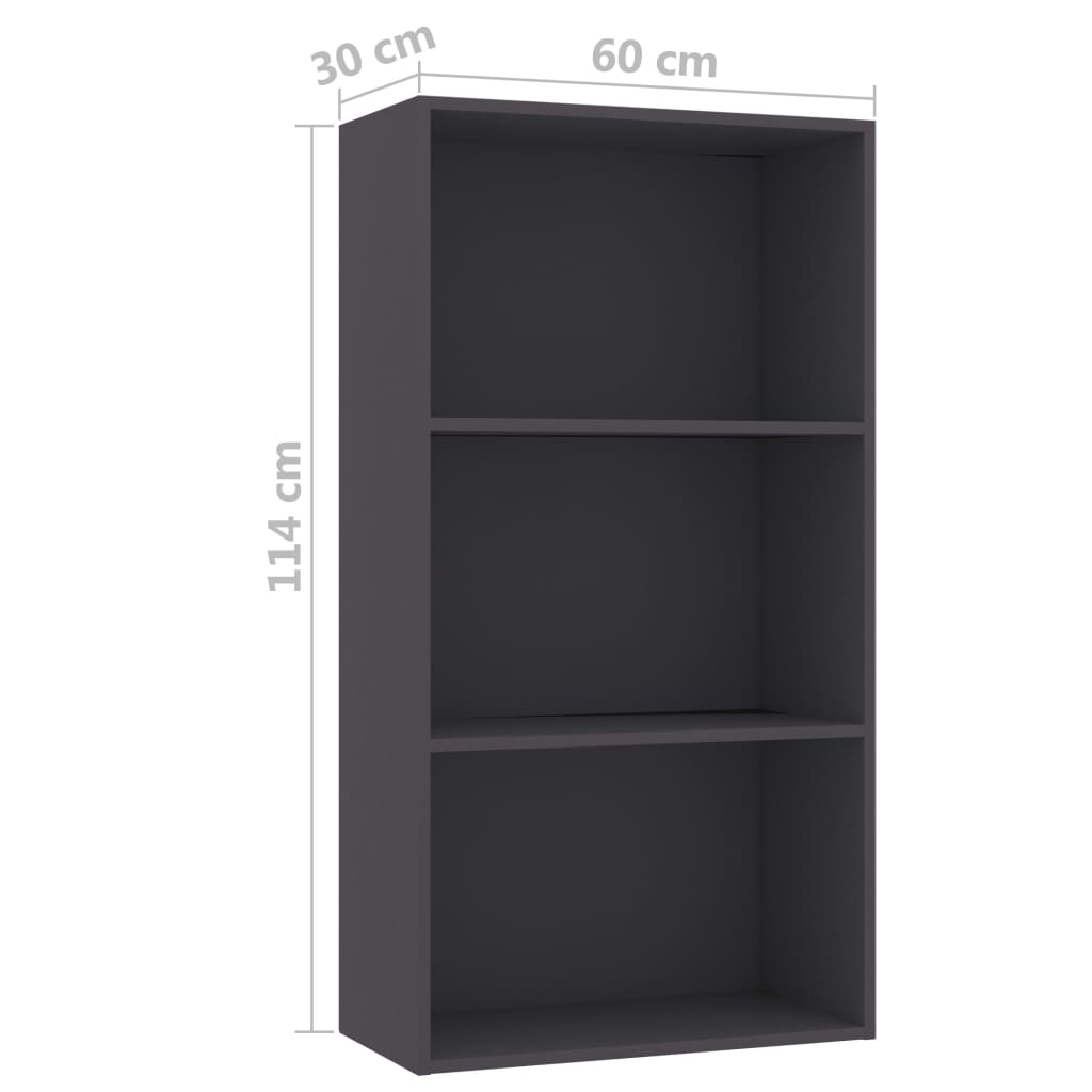 Boekenkast met 3 schappen 60x30x114 cm bewerkt hout grijs is nu te koop bij PeponiXL, paradijselijk wonen!