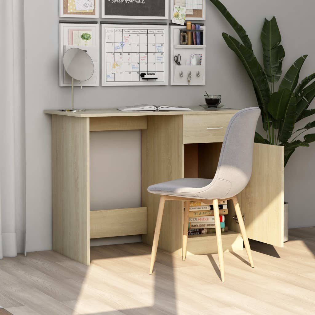 Bureau 100x50x76 cm bewerkt hout sonoma eikenkleurig is nu te koop bij PeponiXL, paradijselijk wonen!