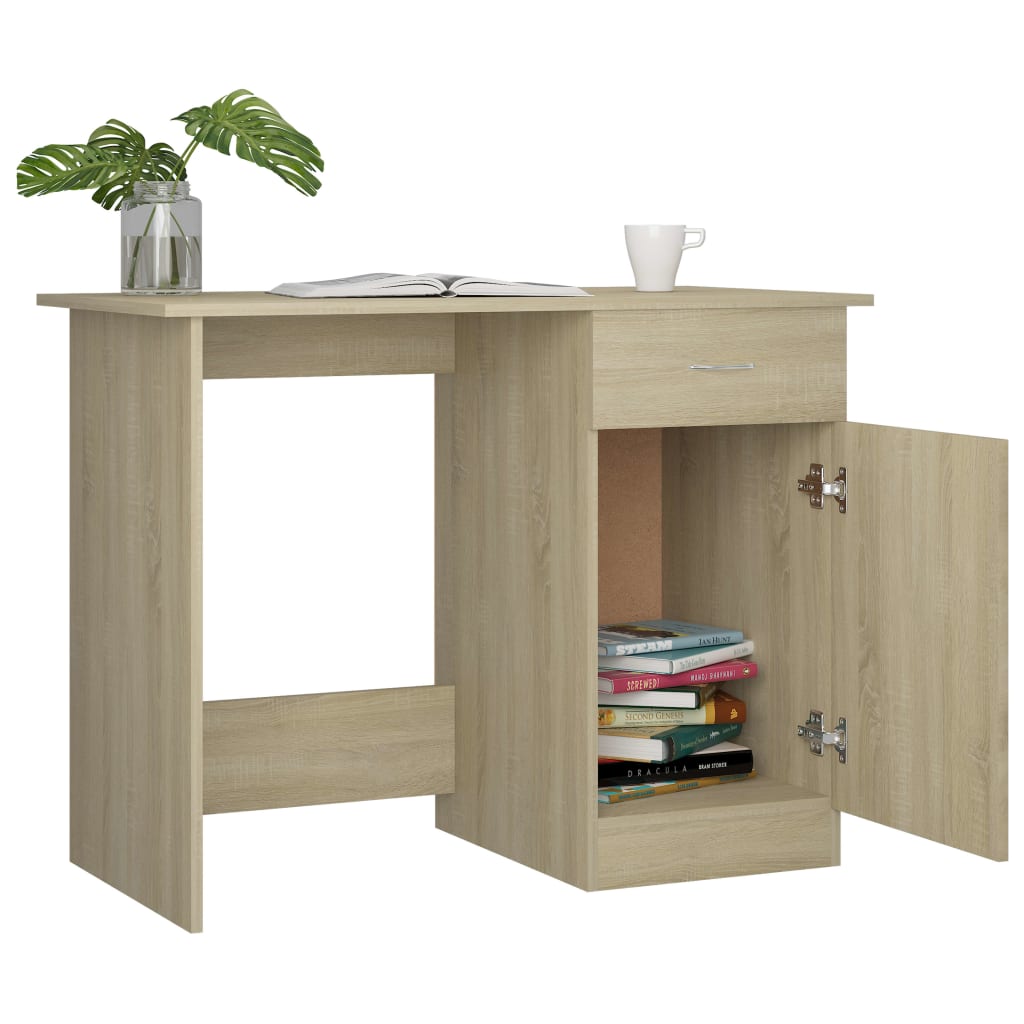Bureau 100x50x76 cm bewerkt hout sonoma eikenkleurig is nu te koop bij PeponiXL, paradijselijk wonen!