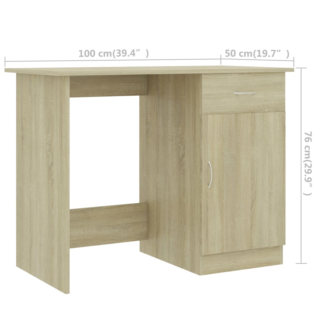 Bureau 100x50x76 cm bewerkt hout sonoma eikenkleurig is nu te koop bij PeponiXL, paradijselijk wonen!