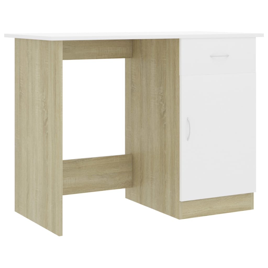 Bureau 100x50x76 cm bewerkt hout wit en sonoma eikenkleurig