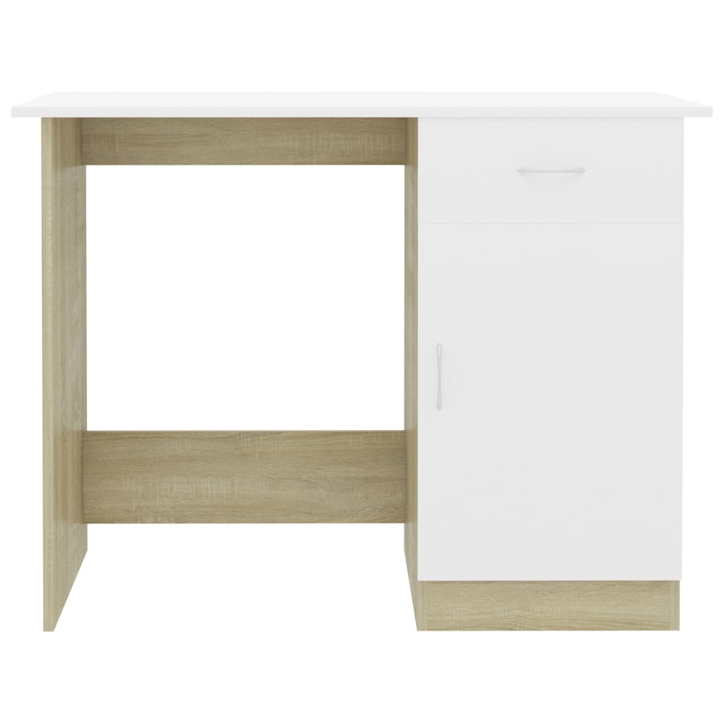 Bureau 100x50x76 cm bewerkt hout wit en sonoma eikenkleurig