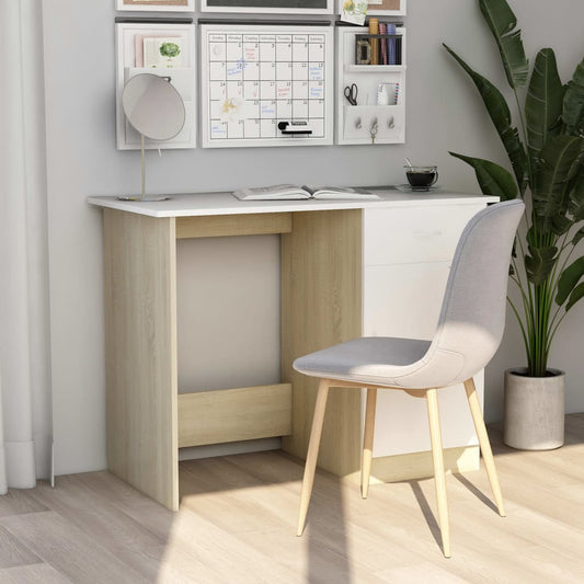 Bureau 100x50x76 cm bewerkt hout wit en sonoma eikenkleurig is nu te koop bij PeponiXL, paradijselijk wonen!