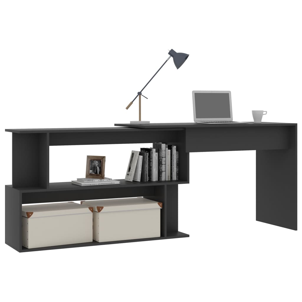 Hoekbureau 200x50x76 cm bewerkt hout grijs is nu te koop bij PeponiXL, paradijselijk wonen!