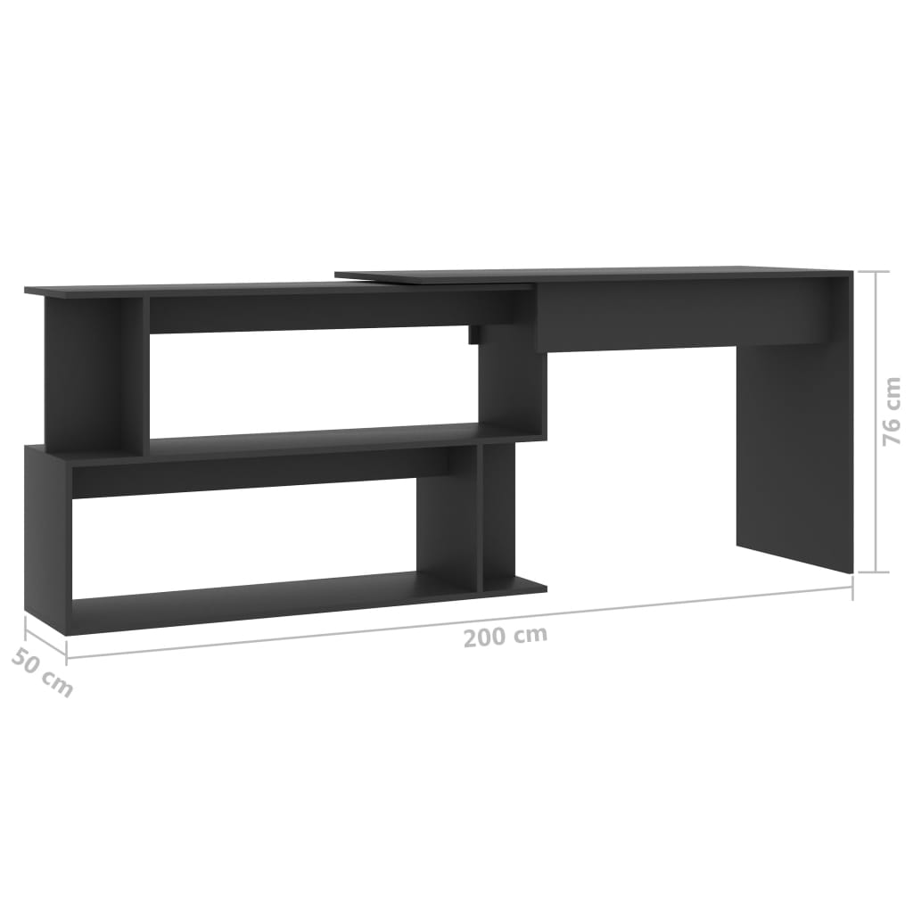 Hoekbureau 200x50x76 cm bewerkt hout grijs is nu te koop bij PeponiXL, paradijselijk wonen!