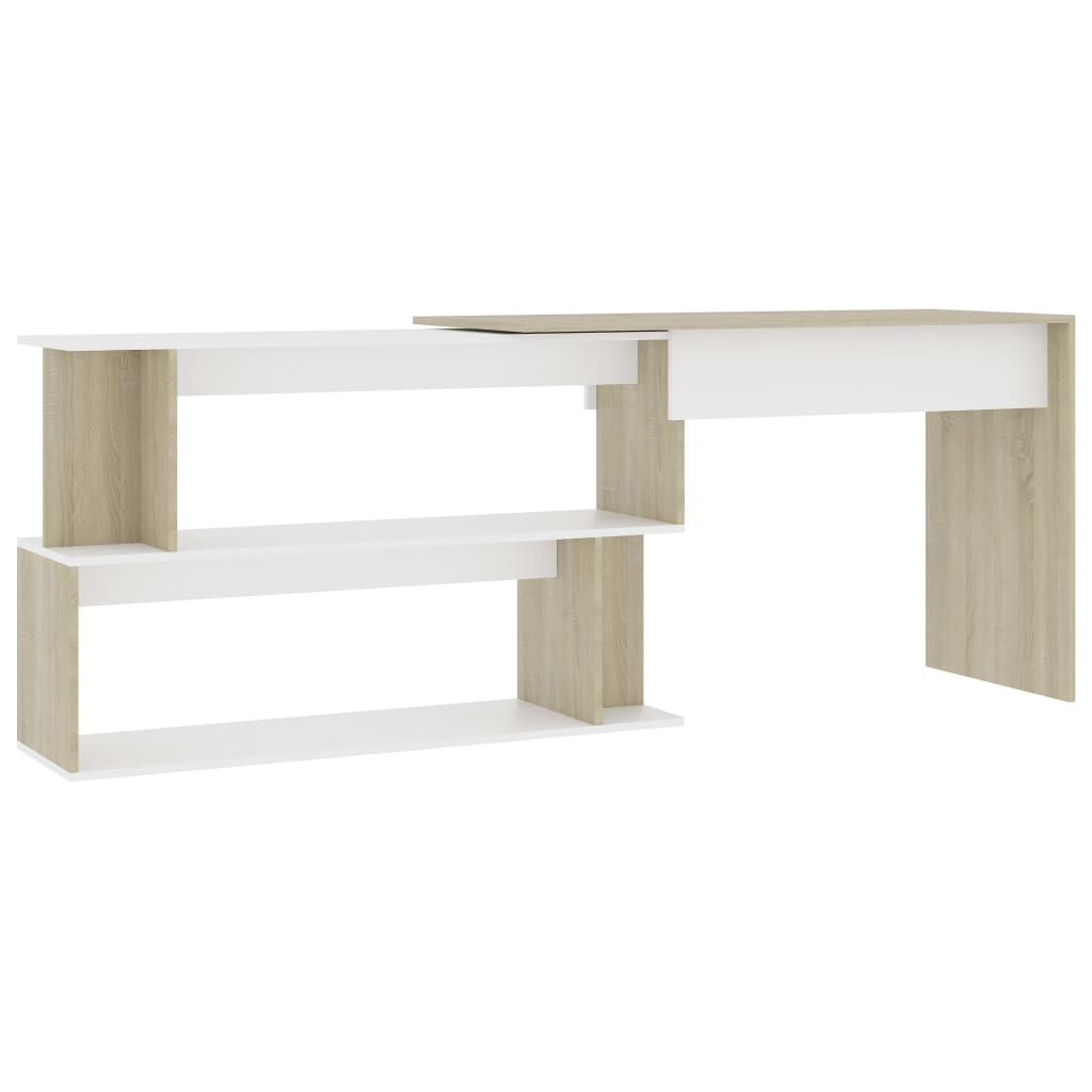 Hoekbureau 200x50x76 cm bewerkt hout wit en sonoma eikenkleurig is nu te koop bij PeponiXL, paradijselijk wonen!