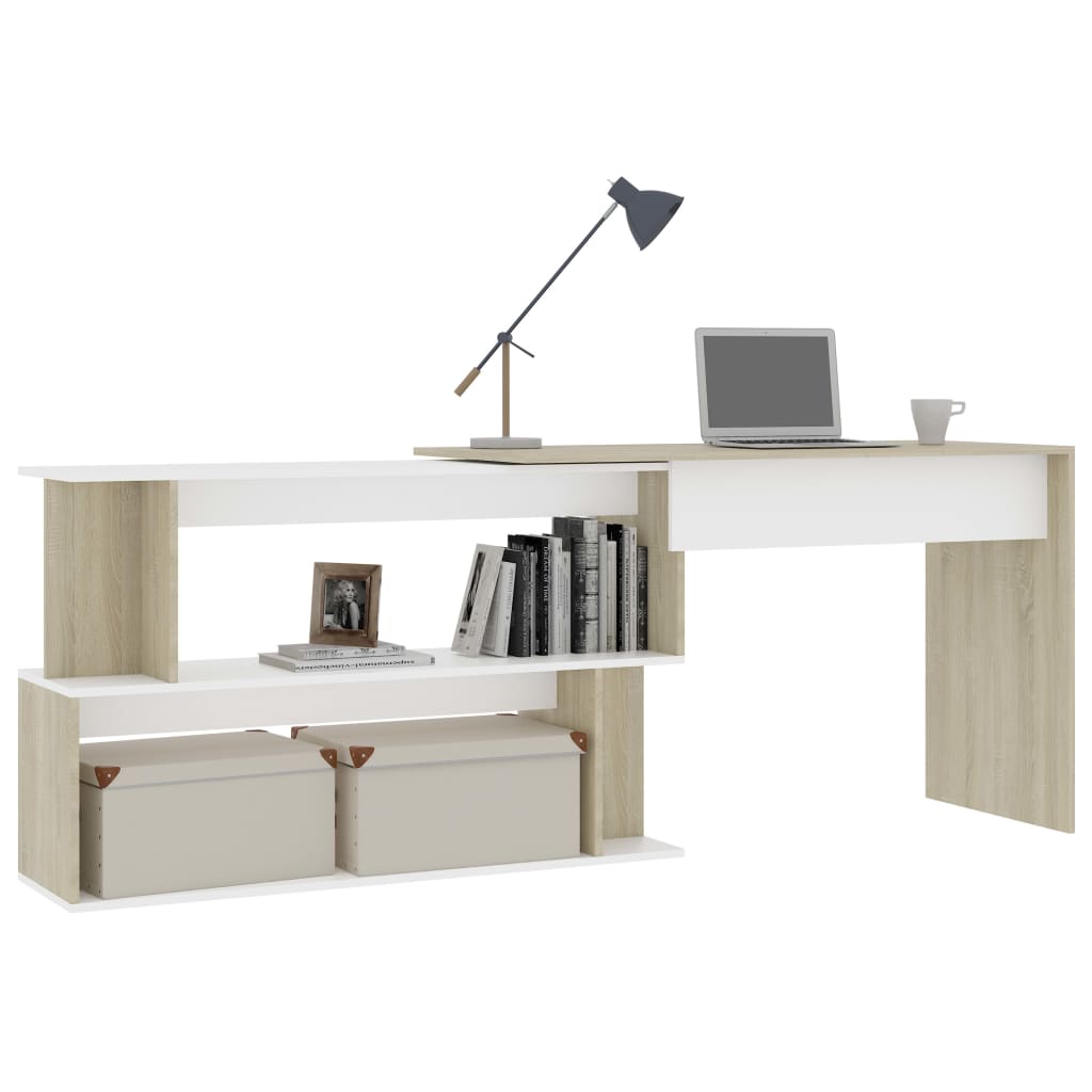 Hoekbureau 200x50x76 cm bewerkt hout wit en sonoma eikenkleurig is nu te koop bij PeponiXL, paradijselijk wonen!
