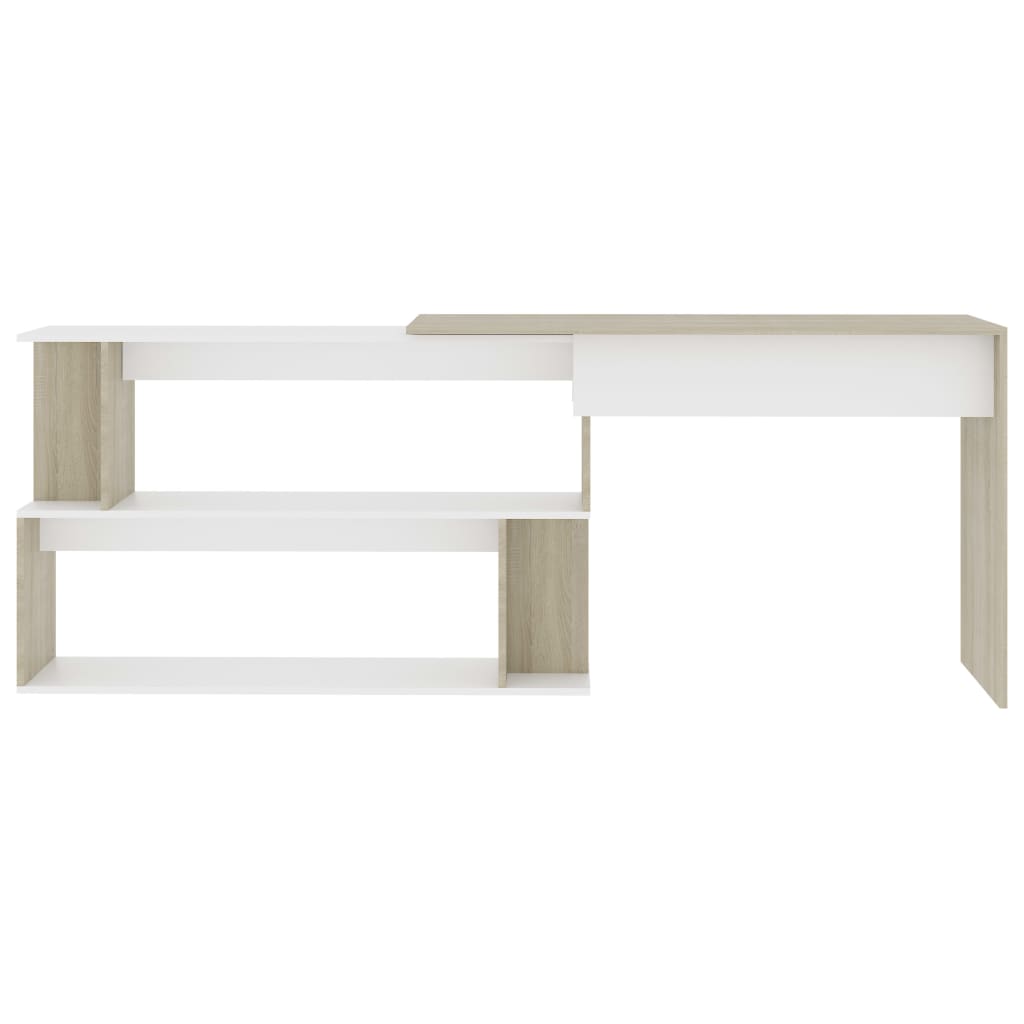 Hoekbureau 200x50x76 cm bewerkt hout wit en sonoma eikenkleurig is nu te koop bij PeponiXL, paradijselijk wonen!