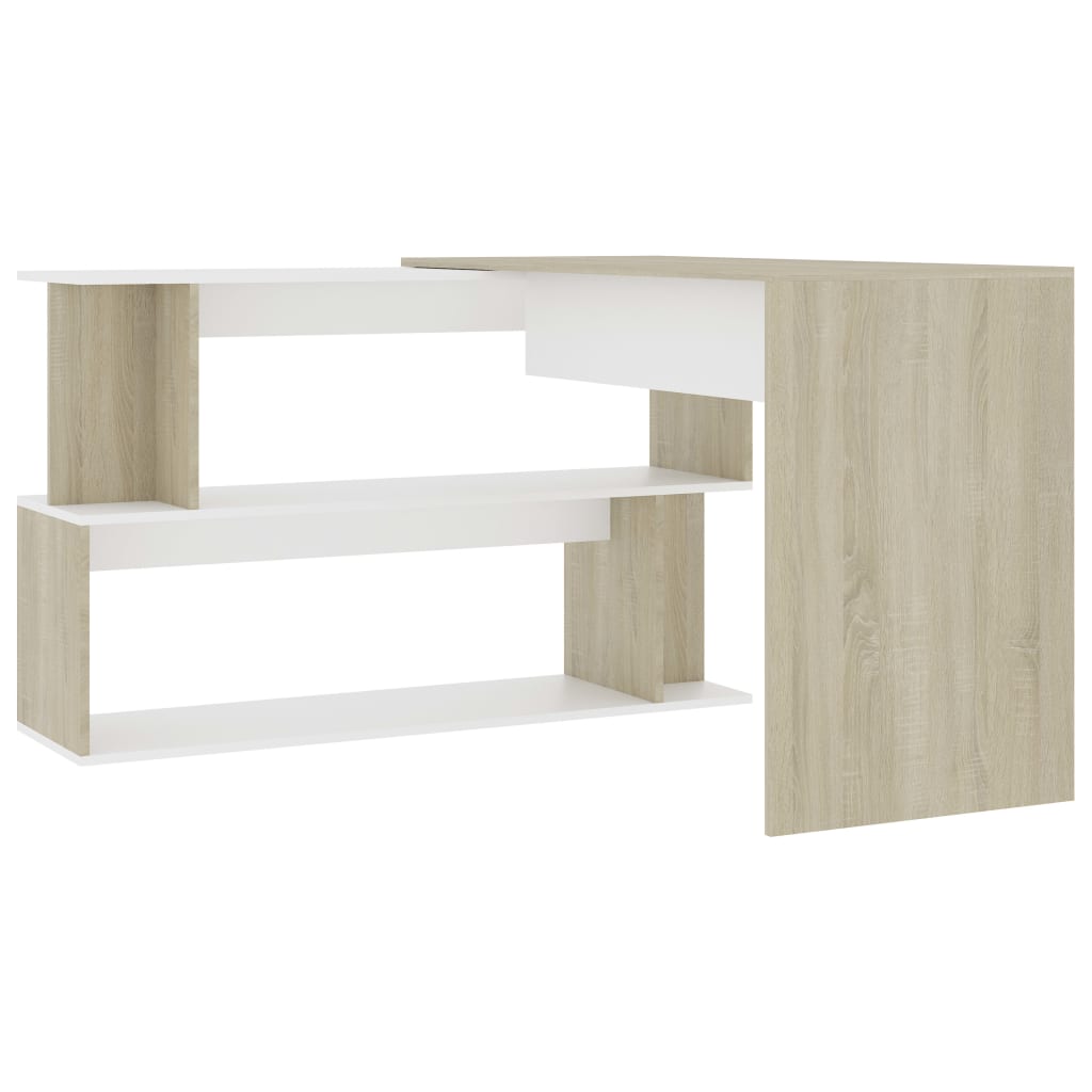 Hoekbureau 200x50x76 cm bewerkt hout wit en sonoma eikenkleurig is nu te koop bij PeponiXL, paradijselijk wonen!