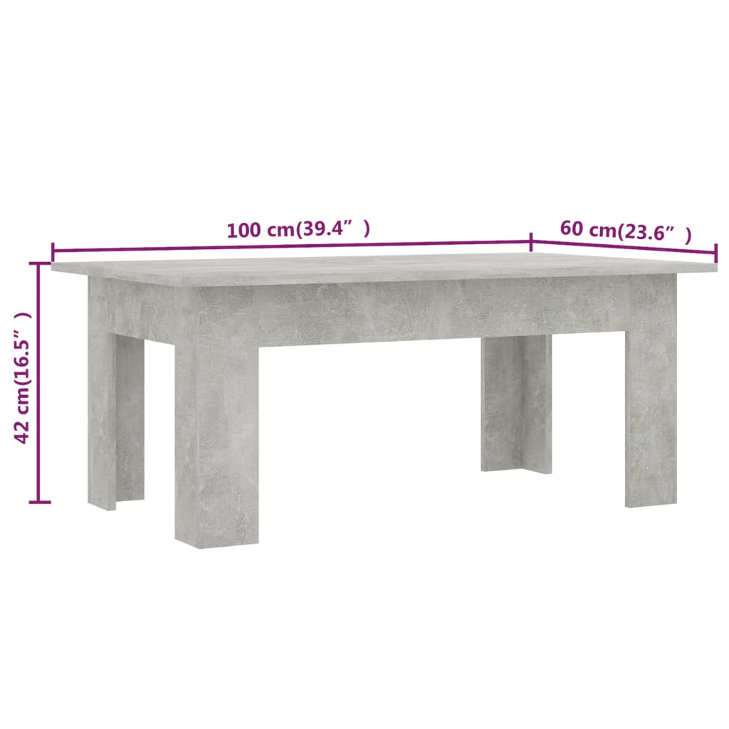 Salontafel 100x60x42 cm bewerkt hout betongrijs is nu te koop bij PeponiXL, paradijselijk wonen!