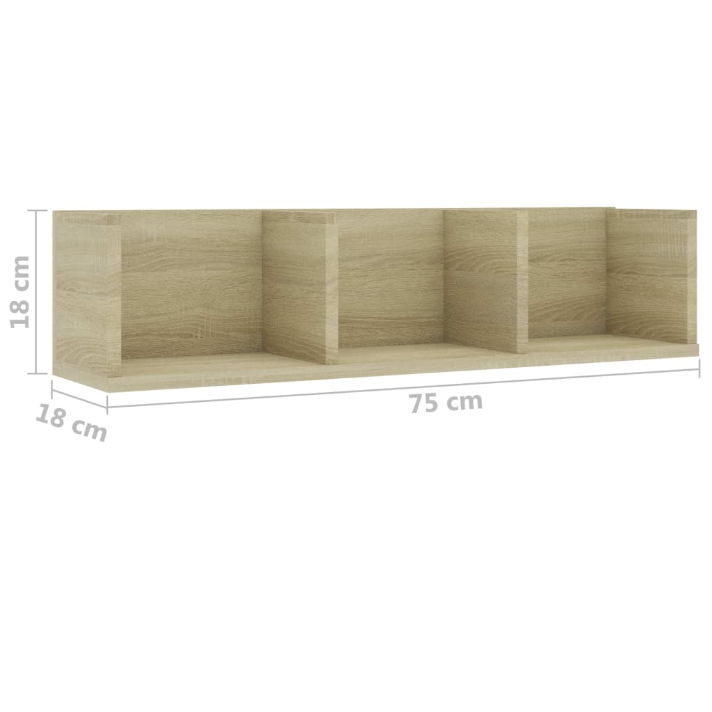 Cd-wandschap 75x18x18 cm bewerkt hout sonoma eikenkleurig is nu te koop bij PeponiXL, paradijselijk wonen!