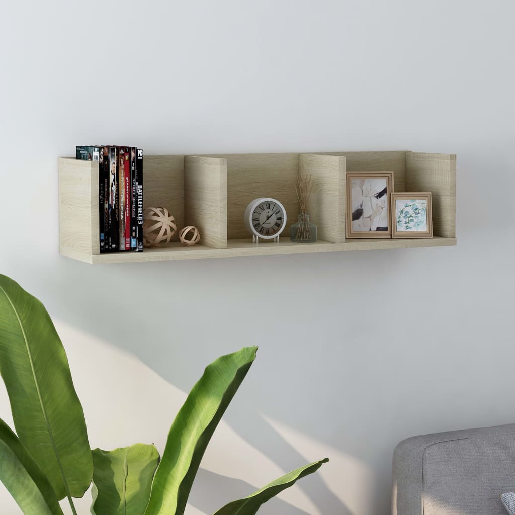 Cd-wandschap 75x18x18 cm bewerkt hout sonoma eikenkleurig is nu te koop bij PeponiXL, paradijselijk wonen!
