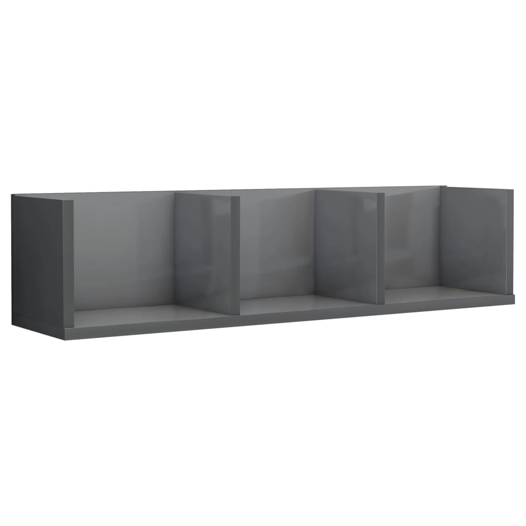 Cd-wandschap 75x18x18 cm bewerkt hout hoogglans grijs