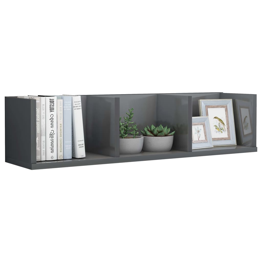 Cd-wandschap 75x18x18 cm bewerkt hout hoogglans grijs