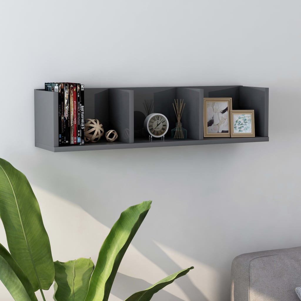 Cd-wandschap 75x18x18 cm bewerkt hout hoogglans grijs
