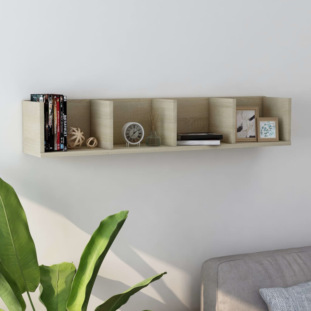 Cd-wandschap 100x18x18 cm bewerkt hout sonoma eikenkleurig is nu te koop bij PeponiXL, paradijselijk wonen!