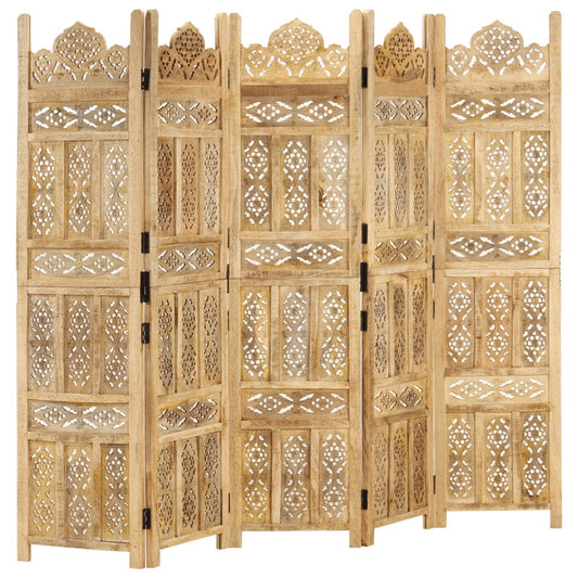 Kamerscherm 5 panelen handgesneden 200x165 cm massief mangohout is nu te koop bij PeponiXL, paradijselijk wonen!