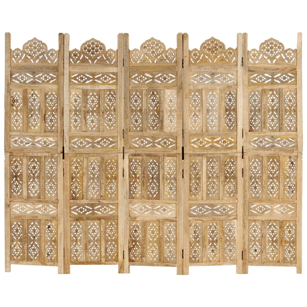 Kamerscherm 5 panelen handgesneden 200x165 cm massief mangohout is nu te koop bij PeponiXL, paradijselijk wonen!