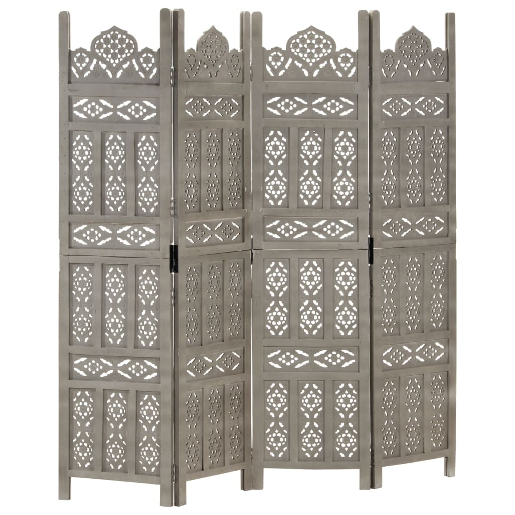 Kamerscherm 4 panelen handgesneden 160x165 cm mangohout grijs is nu te koop bij PeponiXL, paradijselijk wonen!