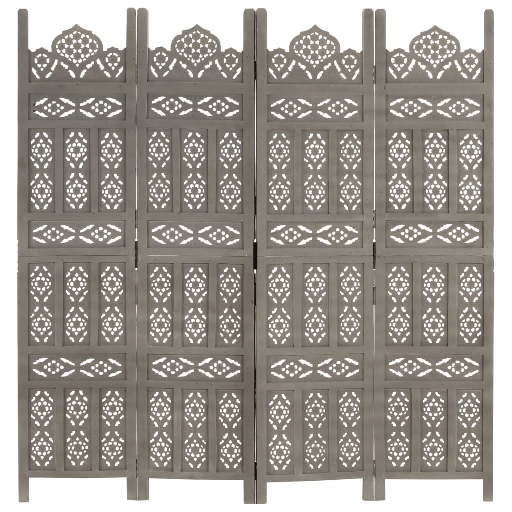 Kamerscherm 4 panelen handgesneden 160x165 cm mangohout grijs is nu te koop bij PeponiXL, paradijselijk wonen!