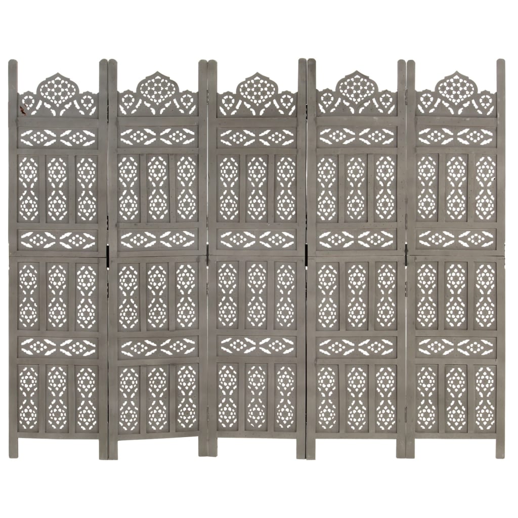 Kamerscherm 5 panelen handgesneden 200x165 cm mangohout grijs is nu te koop bij PeponiXL, paradijselijk wonen!