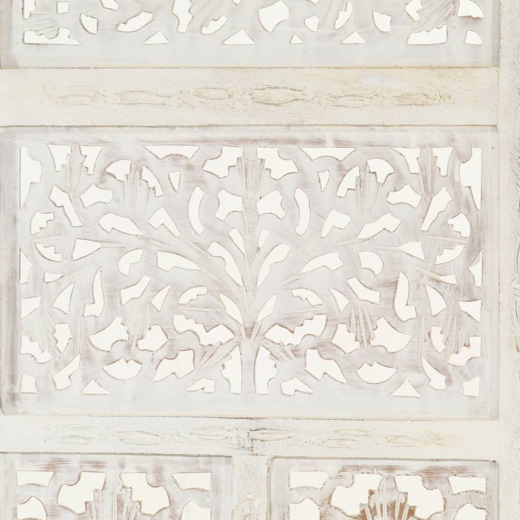 Kamerscherm met 4 panelen handgesneden 160x165 cm mangohout wit is nu te koop bij PeponiXL, paradijselijk wonen!